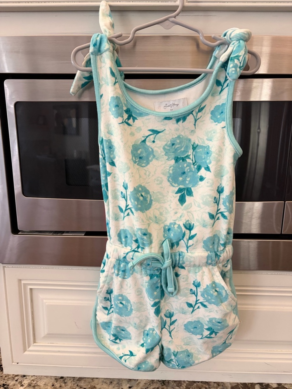 SweetHoney Girls Aqua Floral One-Piece Romper